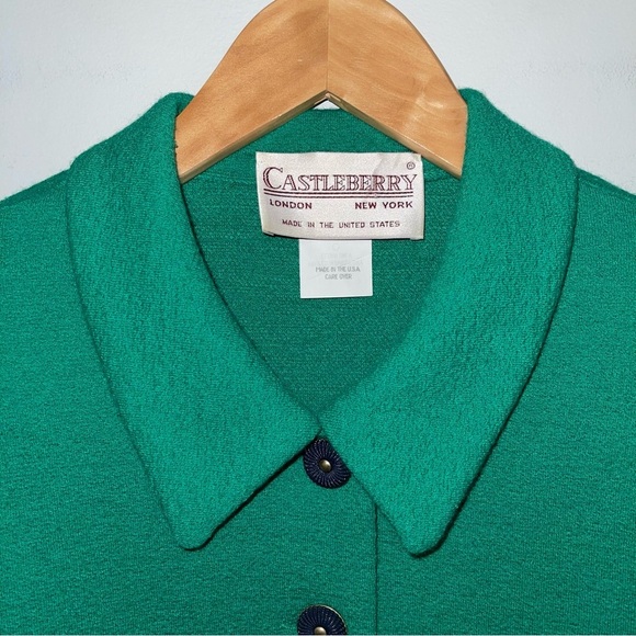 Castleberry Blazer Jacket Women's Size 8 US Emerald Green Navy Wool Vintage - Picture 7 of 11